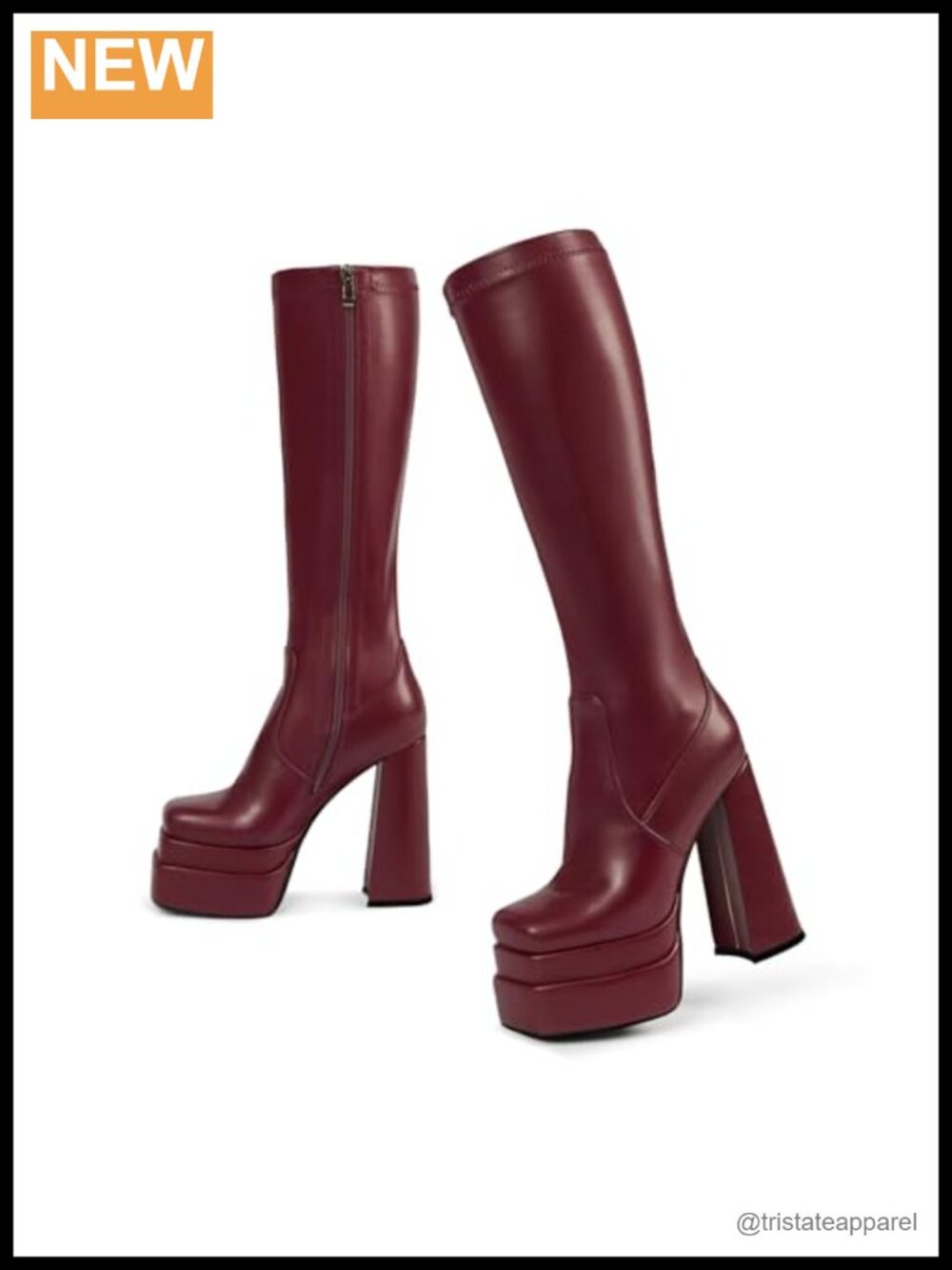 Platform Knee High Boots Faux Leather Square Toe Block Heel Go Go Boots